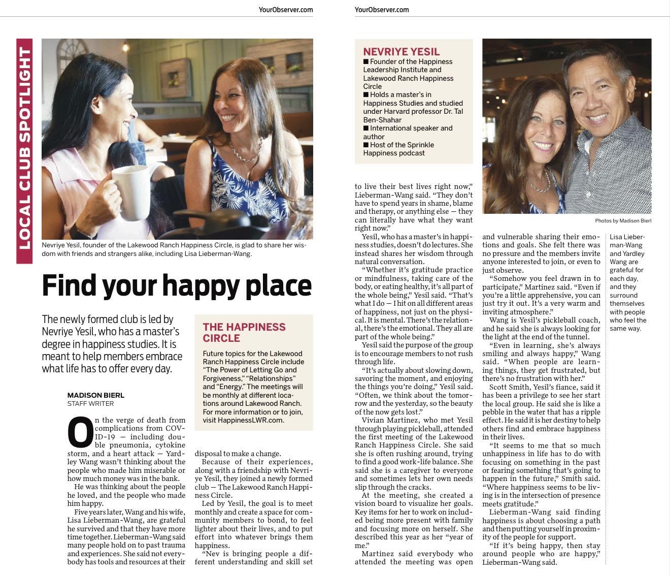 Observer feature, Find your happy place, on the Lakewood Ranch Happiness Circle