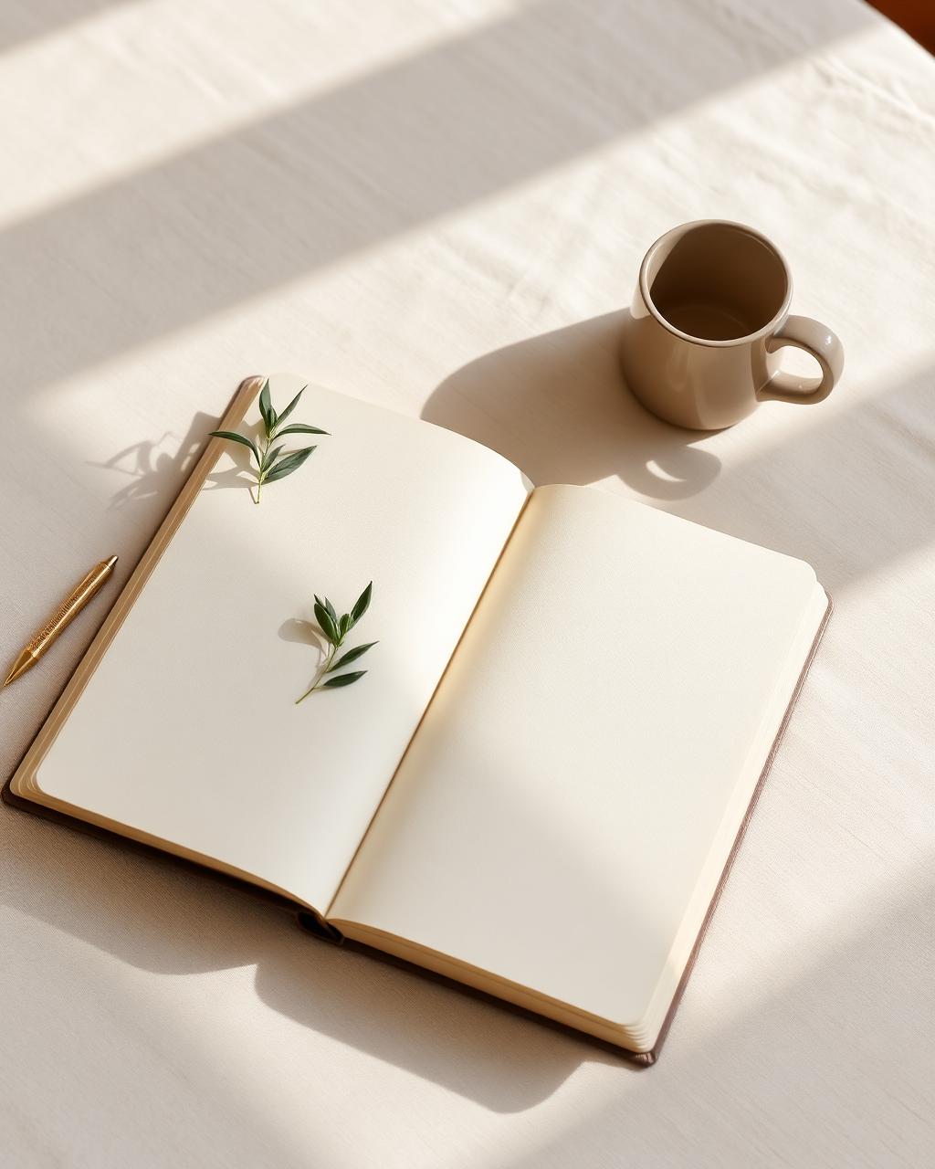 An open journal in soft morning light